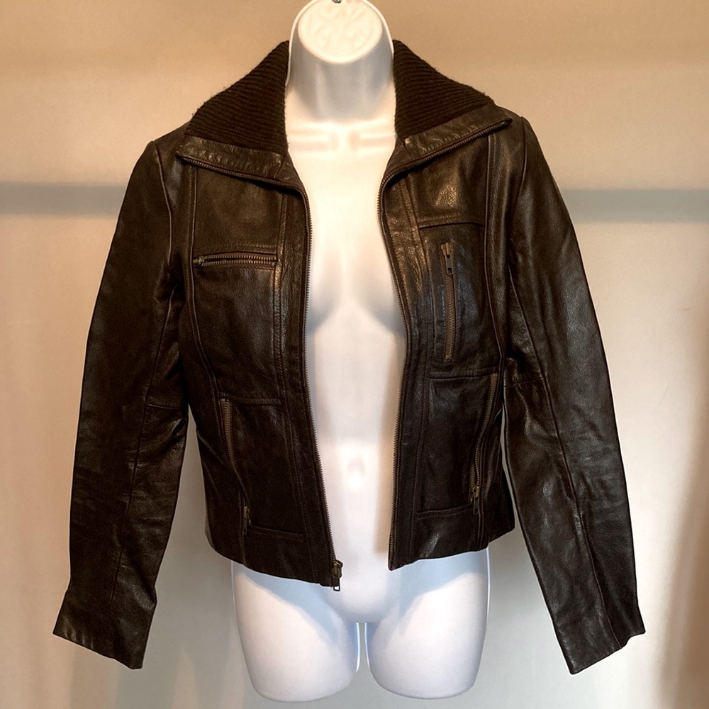 Vintage BCBG Chocolate Brown Leather Bomber Jacket